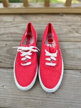 Keds Women’s Red Canvas Lace-Up Sneakers with White Laces